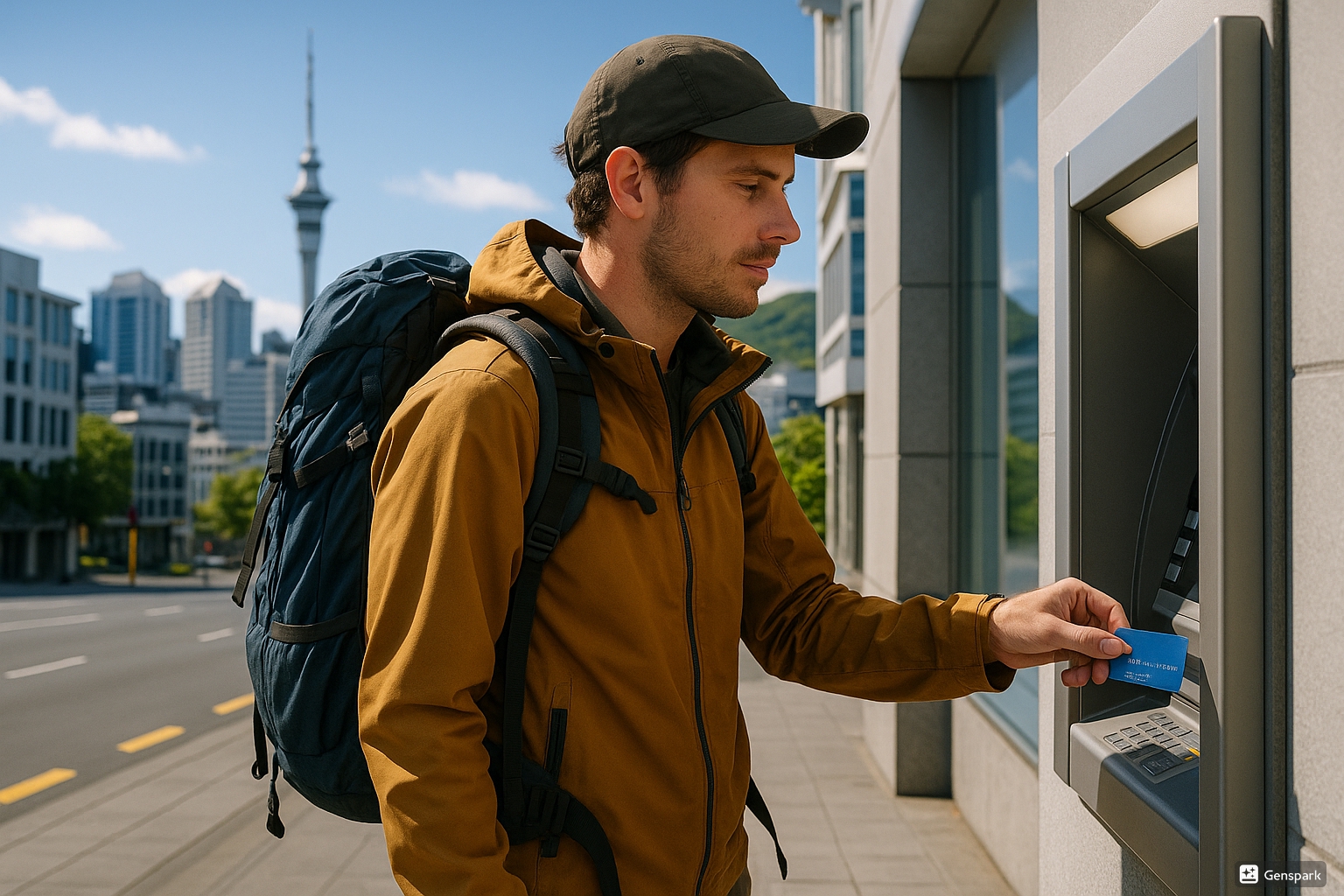 neuseeland3 Backpacker nutzt einen Geldautomat in Neuseeland
