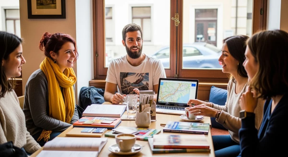 Studierende beim Lernen im Auslandsstudium