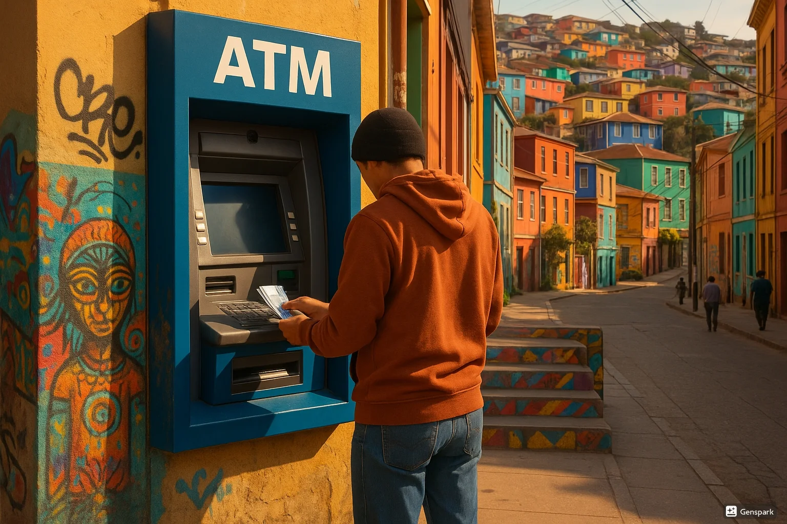 Geld abheben an einem Geldautomat in Chile