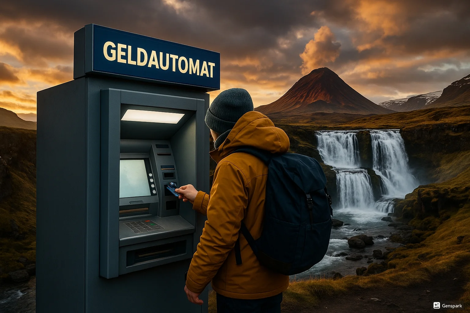 Geld abheben an einem abgelegenen Geldautomat in Island